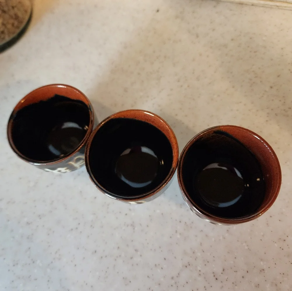 Brown Ceramic Sake / Saki 3 pc. Set